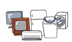 エアコン、テレビ、冷蔵庫・冷凍庫、洗濯機・衣類乾燥機のイラスト