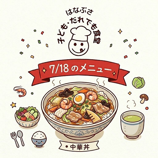 ７月18日のメニューは中華丼とサラダです。