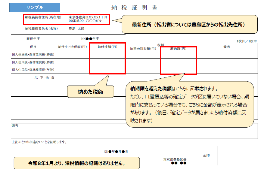 納税証明書サンプル画像