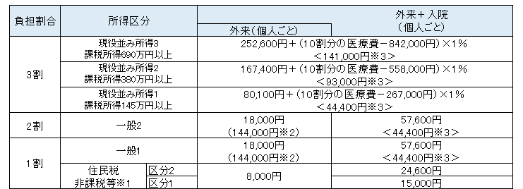 1か月の自己負担限度額表